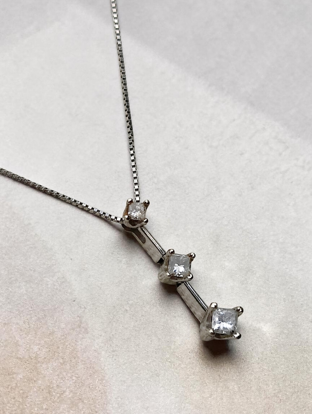 Vintage Silver-Tone Necklace with Three Clear Stones